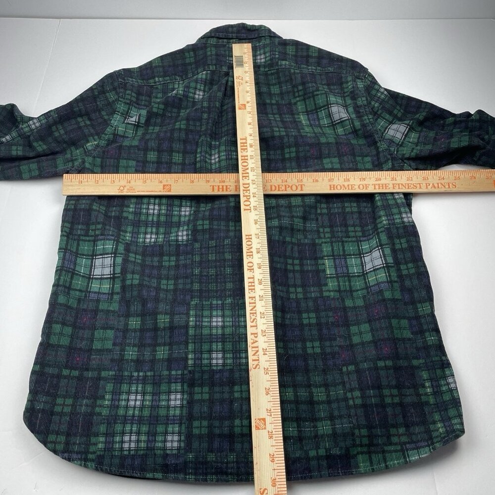 J Crew Corduroy Button Up Shirt Mens Large Blue Green Plaid Classic Pockets - Picture 4 of 11